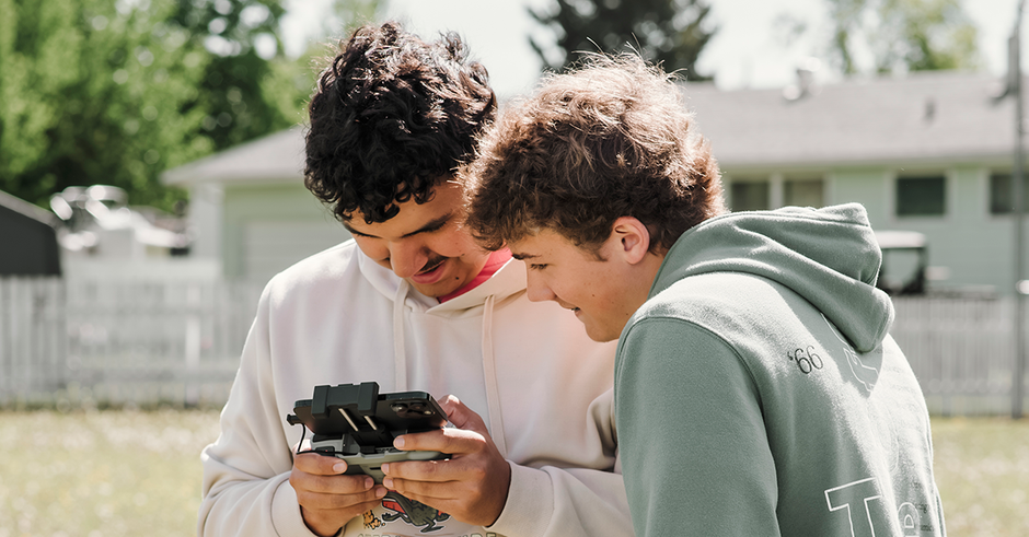 Students from Fraser Lake Elementary Secondary School participate in an introduction to drone piloting course. DTI